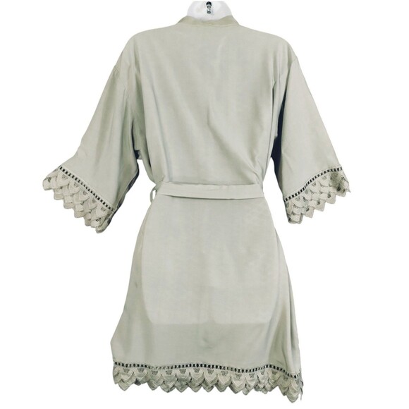 Robe Women's Wrap Belted 3/4 Sleeve Wide Lace Trim Opaque Wrap Grey Pewter Knee - Picture 5 of 10